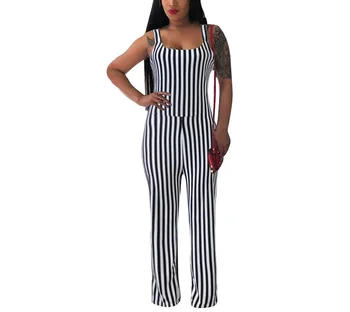 

Summer New Blue Bodycon Backless Stripe Jumpsuits Women Sexy Party Clubwear Jumpsuits Casual Bowtie Overalls Jumpsuit Plus Size
