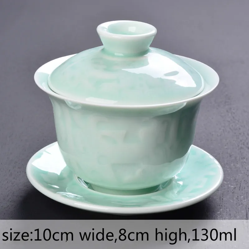 Китайский чайный набор кунг-фу фарфоровая чайная чаша посуда супница керамический гайвань здоровье чайная чашка и блюдце мастер чашки E - Цвет: Celadon