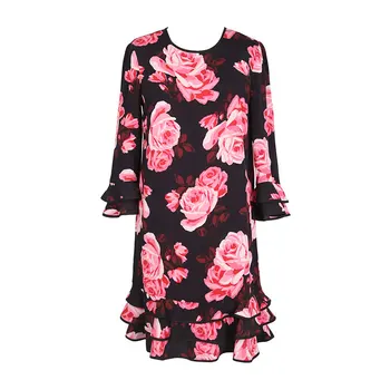 

2018 Spring New Women's Vintage Dress Round Ruffle A-Line Long Sleeve Elegant Dress
