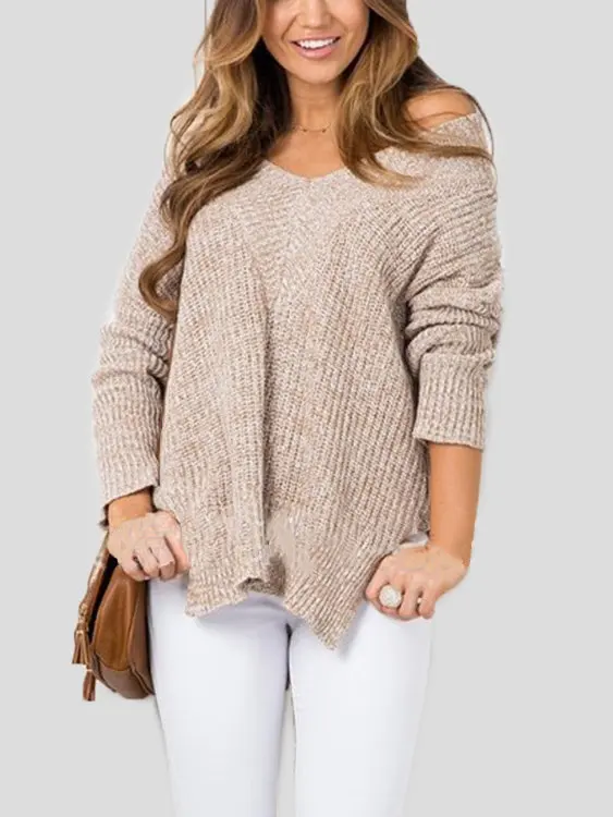 YEMUSEED NEW Women Knitted Bottoming Sweater Women's Long Sleeve Large V-neck Split Knit Sweater YEMUSEED NEW Women Knitted Bottoming Sweater Women's Long Sleeve Large V-neck Split Knit Sweater