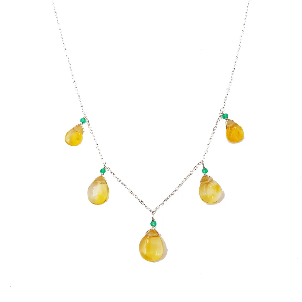 

Lii Ji Citrine Green Onyx Necklace Natural Stone Drop Shape 925 Sterling Silver Choker Female Necklace Delicate Jewelry
