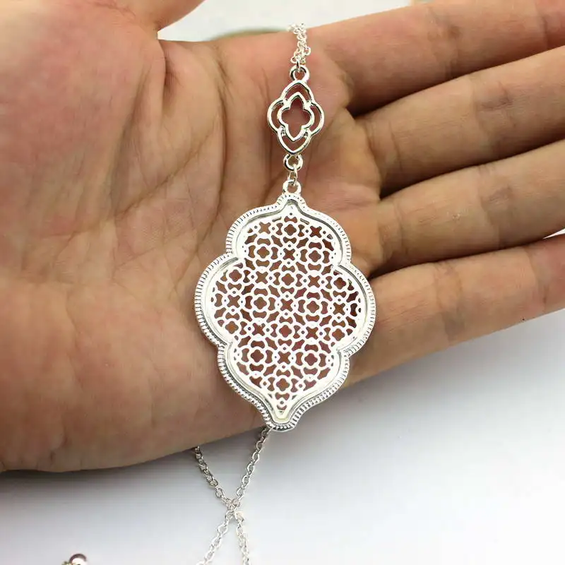 Дизайнерское Филигранное длинное ожерелье с подвеской в виде сердца, хит, массивное Ожерелье С Рисунком Клевера для женщин, подарок на день матери - Окраска металла: N4260 Silver