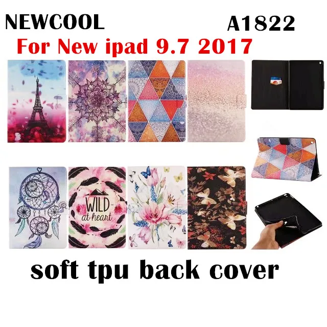 

Flip Cover PU Leather case For Apple NEW iPad 9.7 2017 a1822 9.7" Tablet Case Protective shell+ Soft TPU Back Cover case