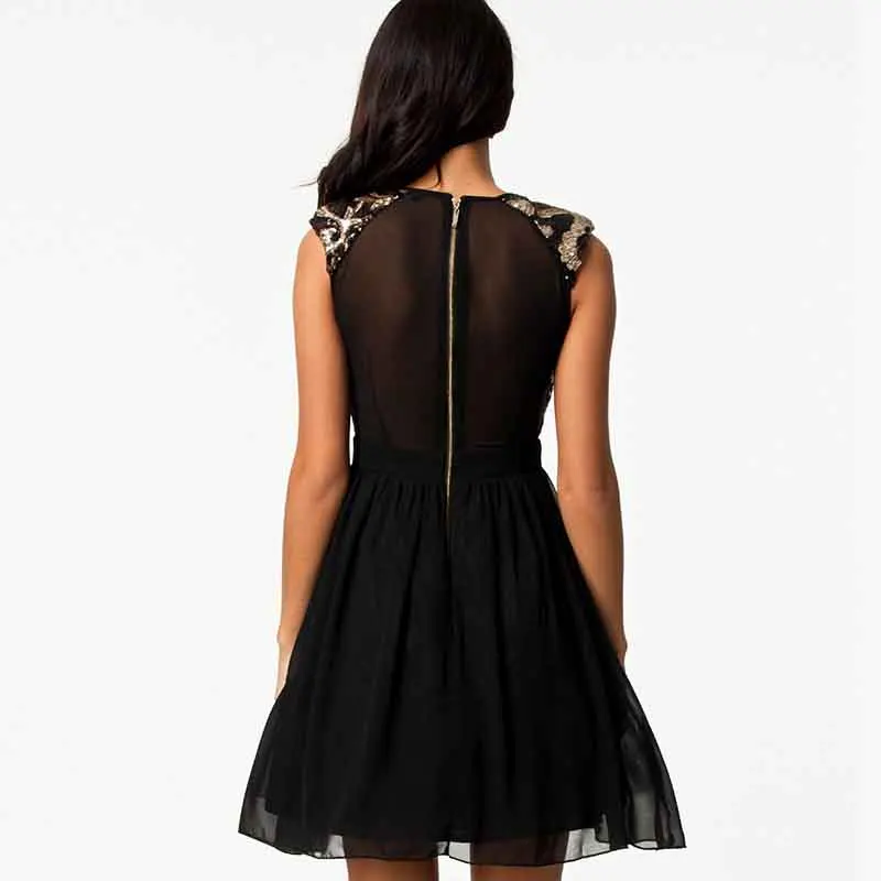 Women Dress Summer Ladies Sheer Mesh Patchwork Sequin Dress Sexy Casual Clubwear Party Sleeveless Tunic A line Dress Vestidos (2)