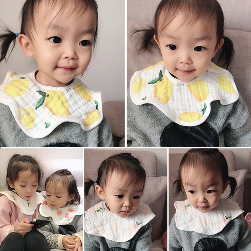 

Baby Petals Bibs Cute Waterproof Rotating Circular Snap Pocket Meal Burp Cloths Cartoon Printing Cotton Infant Slobber Towels