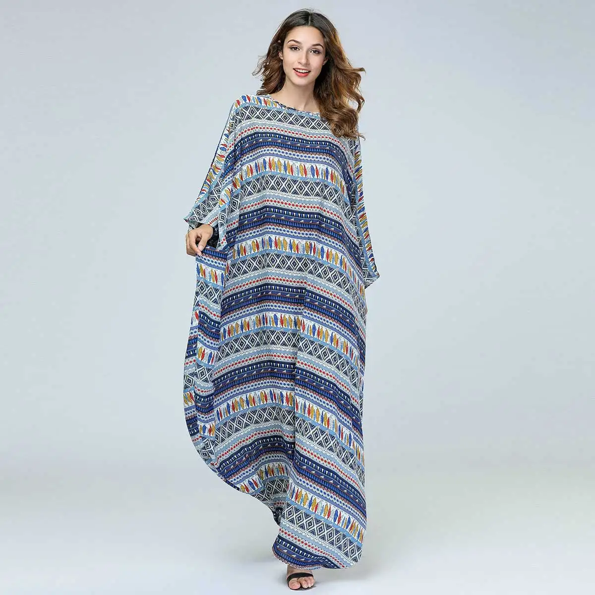 

bat sleeve Abaya Muslim women Ramadan printed clothing Fashion traditional design Dubai thoub islamic Arab clothes VKDR1383