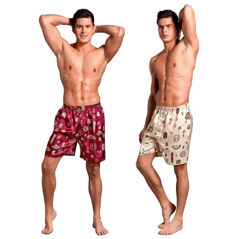 Мужские короткие пляжные шорты для сна, свободные простые шелковые брюки, летние домашние штаны, тонкие шелковые Пижамные брюки