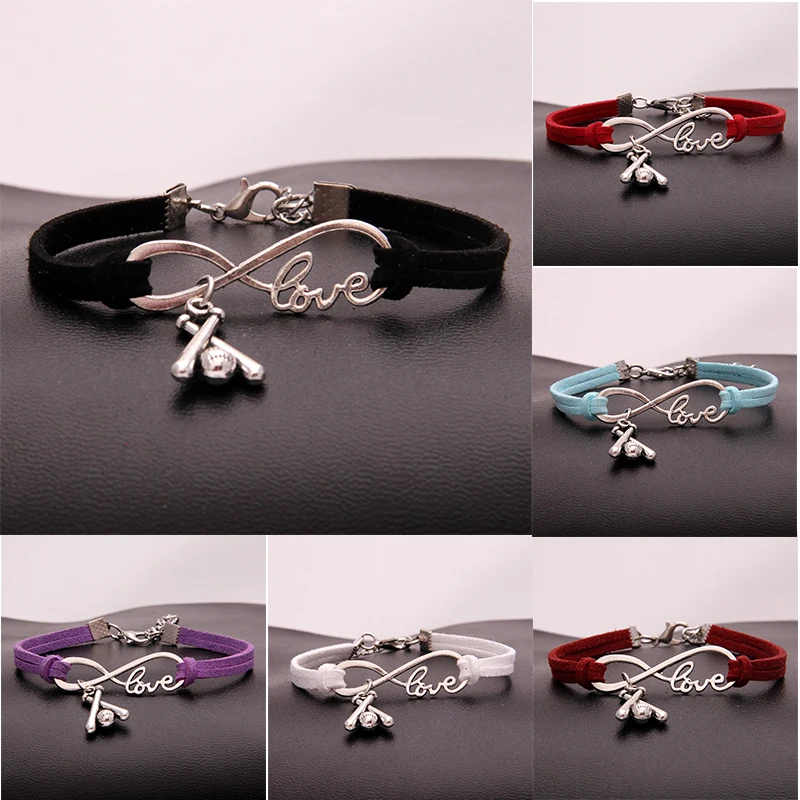 12 шт./лот) Бесконечная любовь браслет софтбол Шарм Плетеный браслет и браслеты Кожаное украшение для женщин мужчин подарок спортивный
