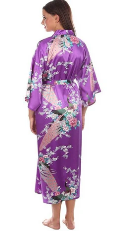 Long Robe Satin Rayon Bathrobe Nightgown For Women Kimono Sleepwear Flower Plus Size S-XXXL S02D