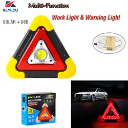 Keyecu солнечная + usb зарядка Мультифункциональный Предупреждение ющая лампа COB Рабочая лампа аварийные огни для автомобиля желтый угол