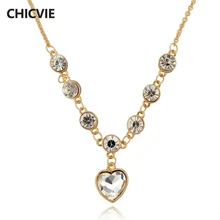 

CHICVIE Gold Bead Heart Necklace For Women Long Crystal Statement Vintage Accessories Ethnic Jewelry Necklaces Femme SNE140453