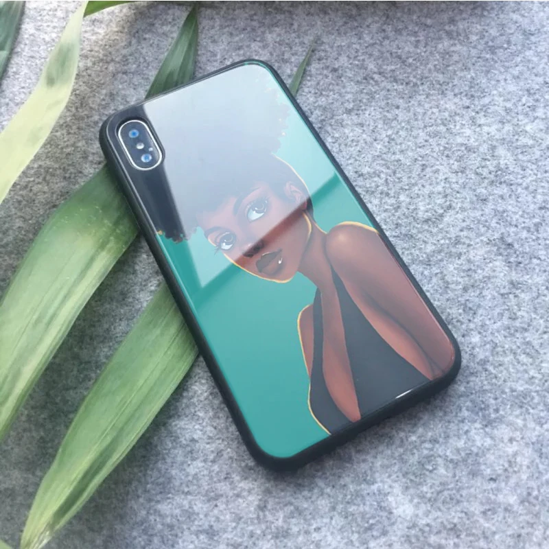 Melanin Poppin queen стеклянный чехол для телефона iPhone XS max XR X 6s 6 7 8 Plus афро черная девочка