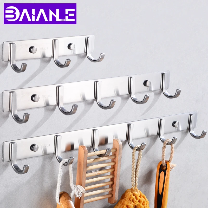 Robe Hooks Stainless Steel Bathroom Hook For Towels Key Bag Hat Clothes