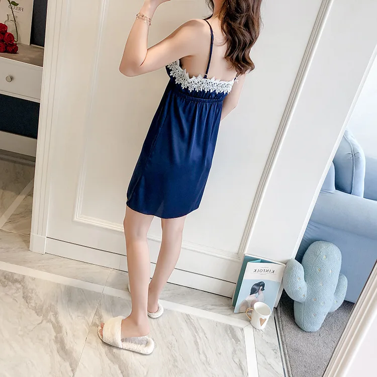 Queenral Women's Sleep Lounge Lingerie Nightgowns Sleepshirts Sleepwear Silk Stain Nightie Nightdress Sexy Homewear Night Gown  