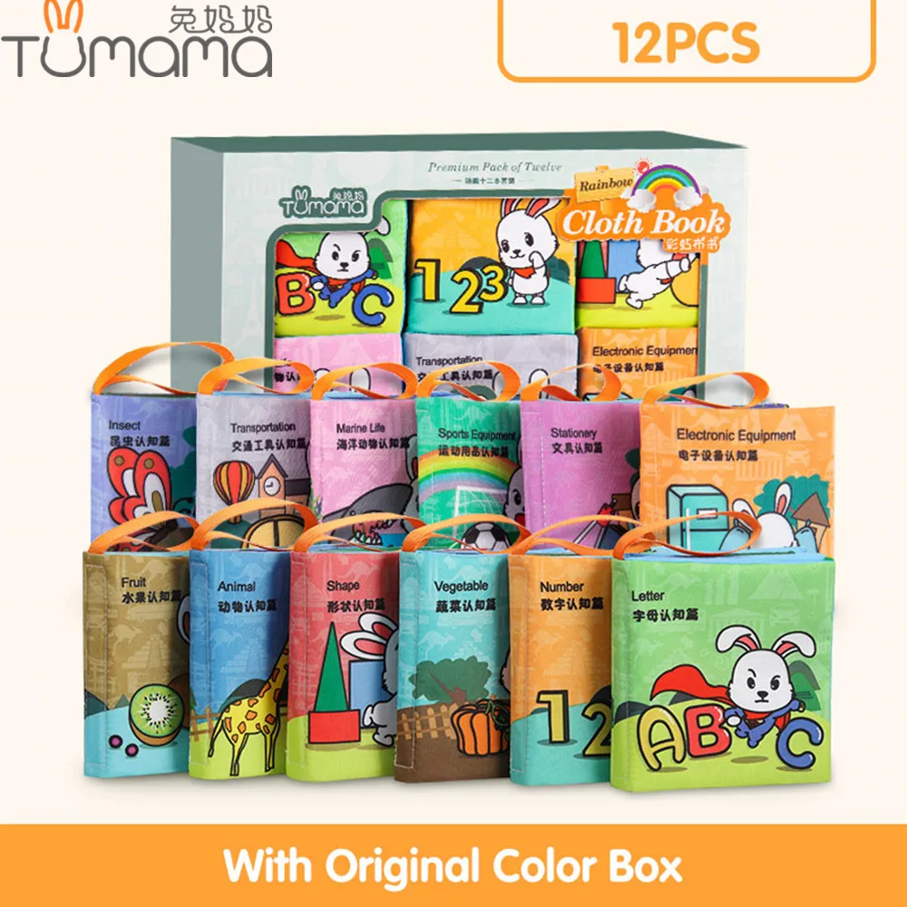 

Baby Toys Infant Kids Early Education Soft Cloth Books Learning Education Unfolding Activity Books Animal Fruit English Cartoon