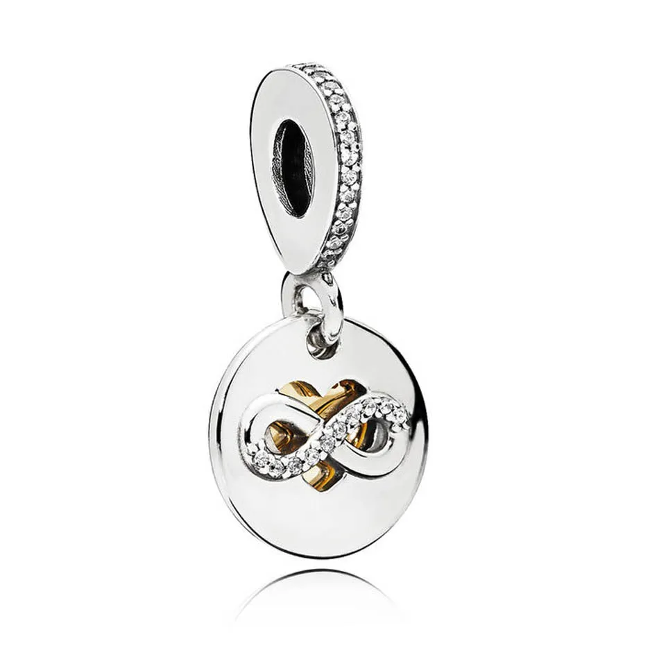 

925 Sterling Silver DIY Jewelry Heart of Infinity Dangle Charm fit Pandora Bracelet Bangle Clear CZ