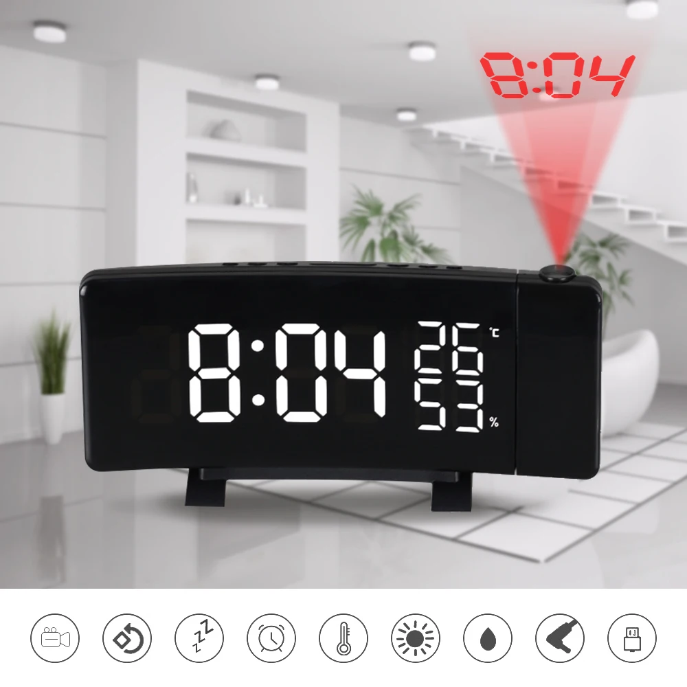 

Digital Projection Alarm Clock Weather Station Indoor Outdoor Thermometer with USB Charger Three-color Projection Radio