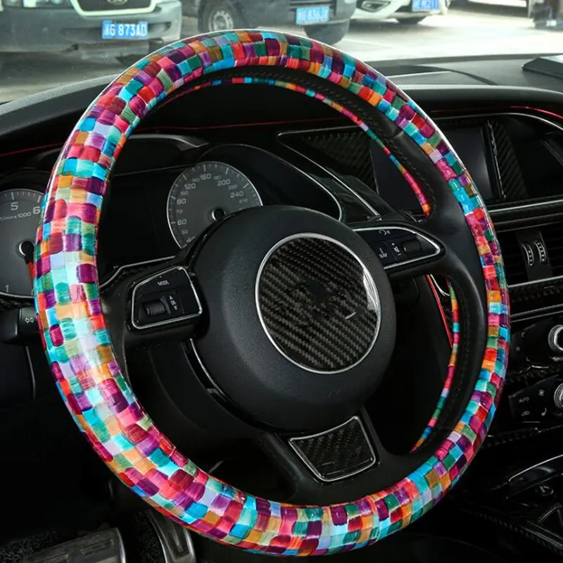 

Colorful Car Steering Wheel Covers Anti-slip Car Styling Fashion Women PU Leather Steering Covers Universal Interior Accessories