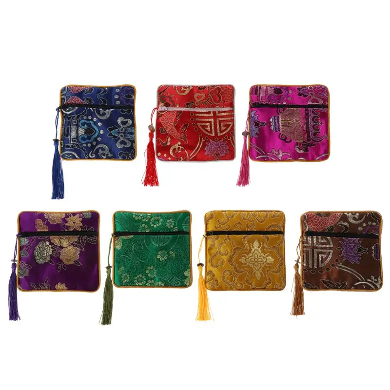 

Mini Classic Chinese Embroidery Jewelry Bag Organizer Silk Tassel Traditional Pouch Portable Handbags 7 Color 2019