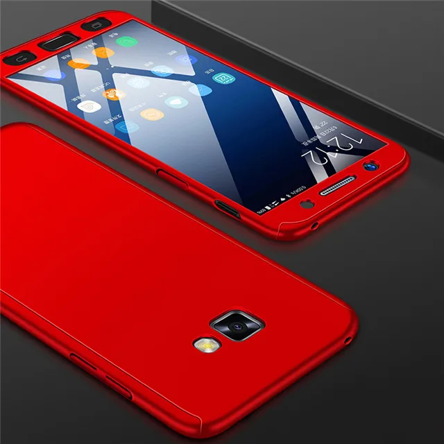 360 полная защита чехол для телефона для samsung Galaxy A750 A7 A6 A8 плюс A3 A5 J3 J5 J7 чехол Temered Стекло - Цвет: Красный