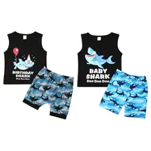 Г. Брендовые модные хлопковые топы без рукавов с рисунком акулы для маленьких мальчиков, жилет короткие штаны комплект одежды из 2 предметов, летняя одежда