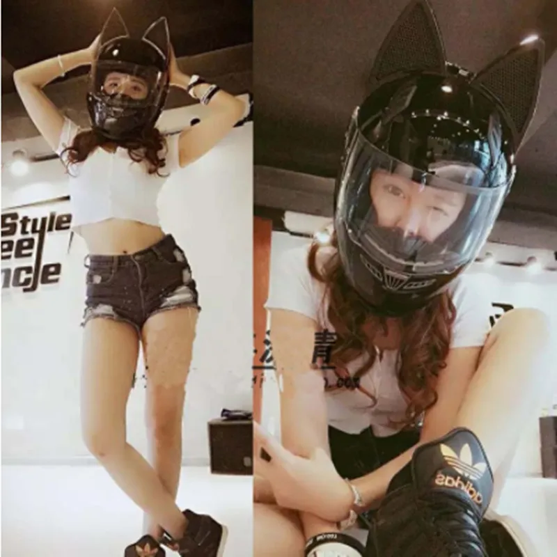 

Charming antifog cat ears helmet full face helmet racer motorcycle helmet motorcycle rcycle helmet mask full face helmet white