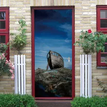 Креативные 3D двери Стикеры Морская Лодка ПВХ Наклейки на обои самоклеющиеся DIY Съемные водонепроницаемые фрески домашний декор
