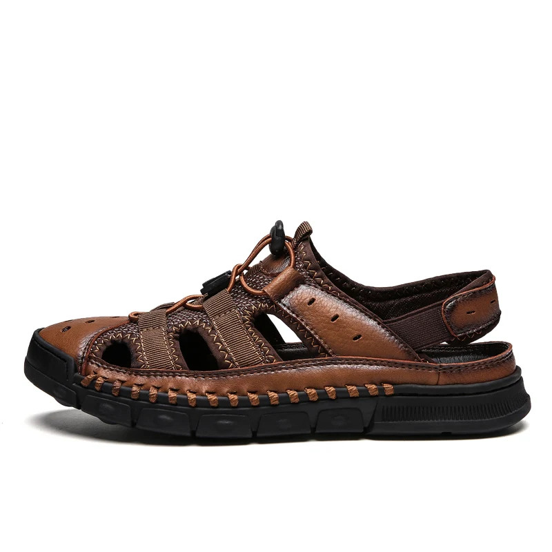 

Men's Summer Casual Sandals Fashion Beach Slippers Hook-Loop Sports Leisure Shoes Soft Breathable Hollow-carved Lightweight