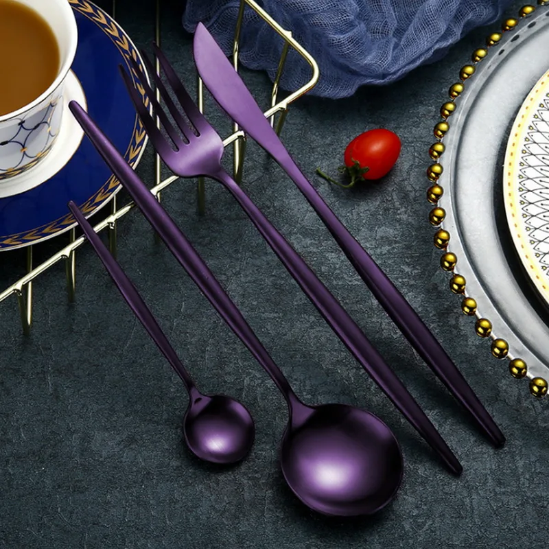 

Hoomall Stainless Steel Western Cutlery Set Gold Dinnerware Tableware Portugal Cutlery 4PCS Set Dinner Knife Fork Set