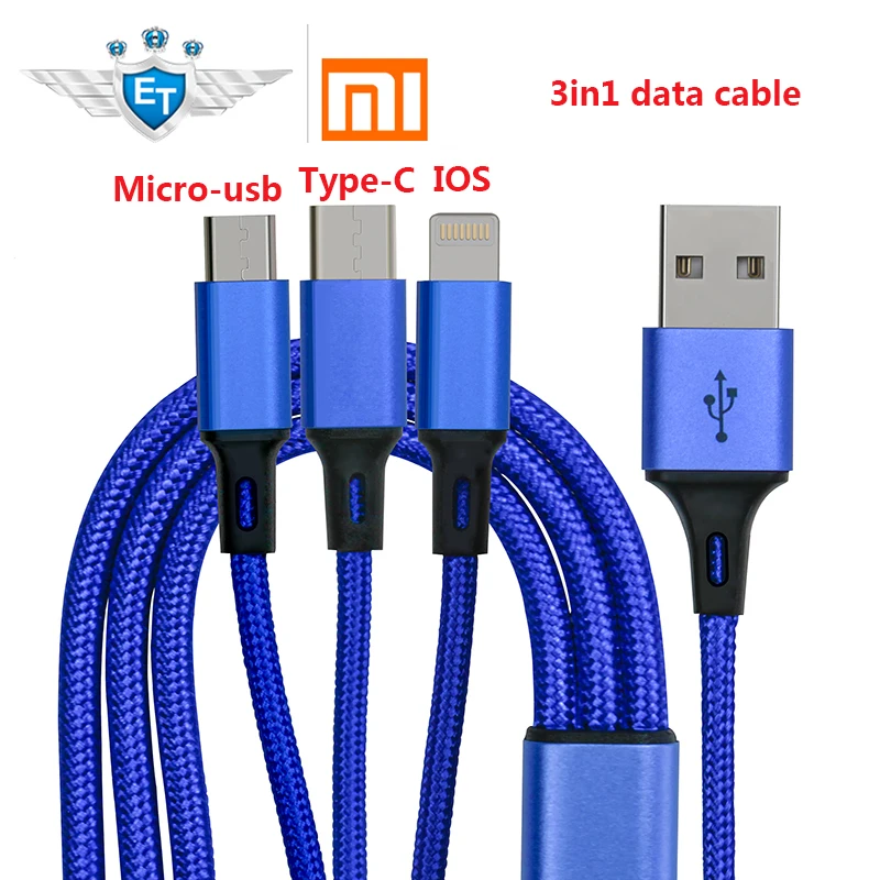 

Original USB Cable For iPhone X 8 7 6 3 in 1 -Type C / Micro USB / iPhone Charging Charger Mobile Phone Cable for Android IOS