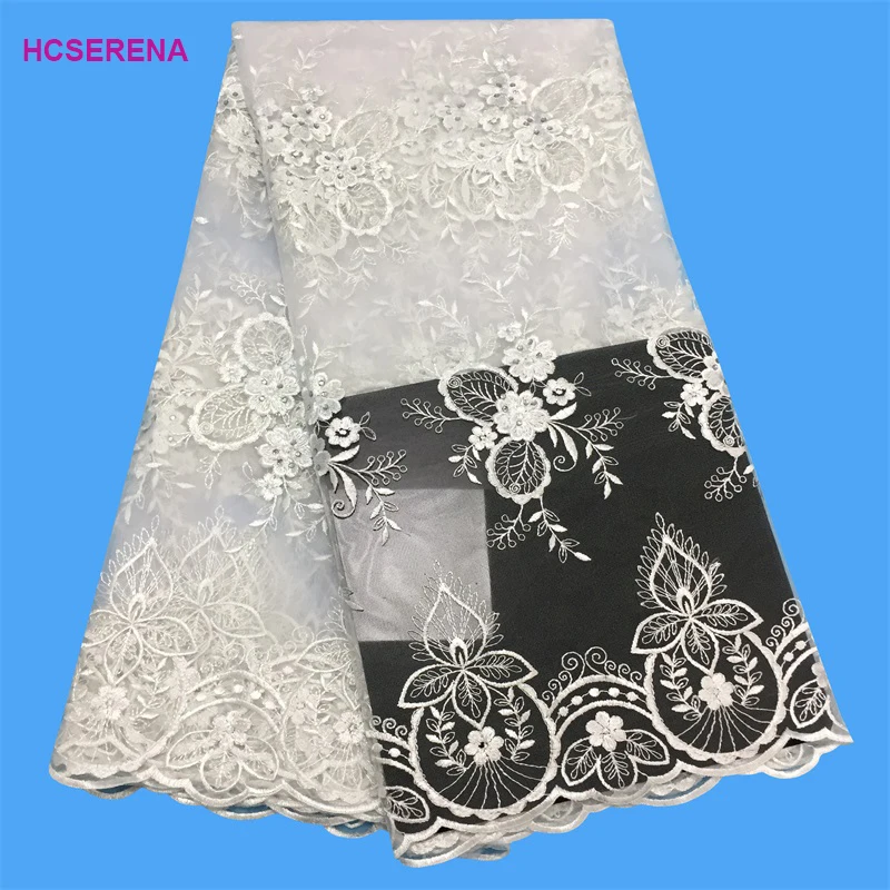 5 yards/lot 2019 High quality white nigerian french net lace african Stones fabric for party dress free shipping | Дом и сад