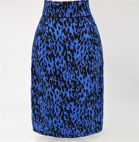 Винтажный дизайн с высокой талией, британская стильная юбка-карандаш, юбка-карандаш, женские булавки для воротника, Леопардовый принт, синий - Цвет: SK411