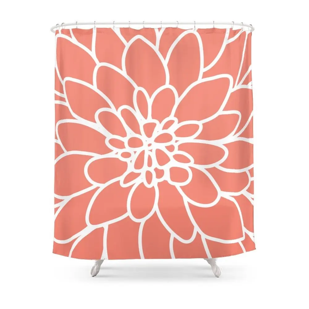 Coral Modern Dahlia Flower Shower Curtain Shower Curtains AliExpress