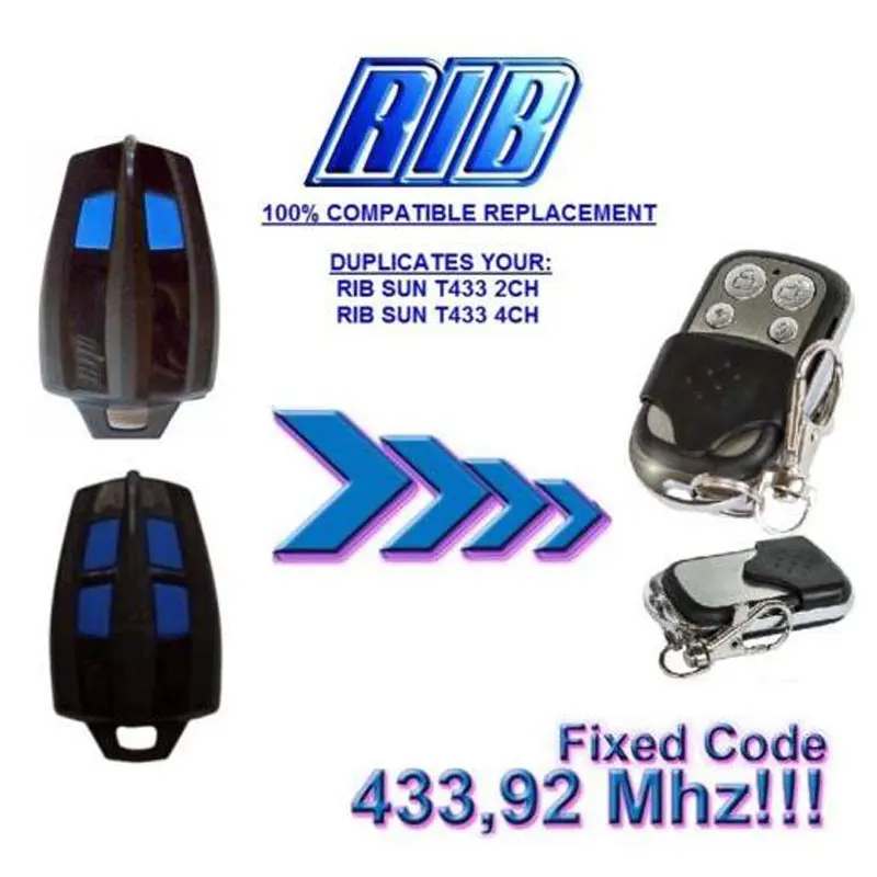 

2pcs RIB SUN T433 2CH/4CH 4 Button Garage Door Hand Remote Key Copy/Duplicator Fixed Code