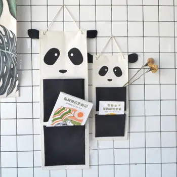 

DINIWELL Panda Pattern Hanging Storage Bag Cotton Fabric Closet Organizer Storage Pocket Home Door Wall Decor Bags