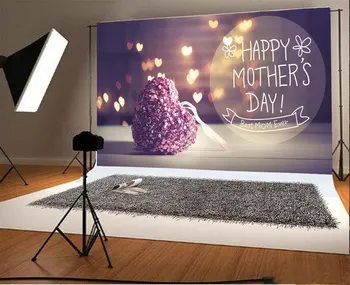 

wall photo backdrop High quality Computer print Happy Mother's Day Pink Heart Lights Bokeh Wood photography backgrounds