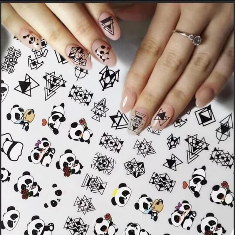 

New arrived 3D Nail Stickers Decals 1 sheet panda cake dog Summer Adhesive Stickers Nail Art Tattoo Decoration Z0170