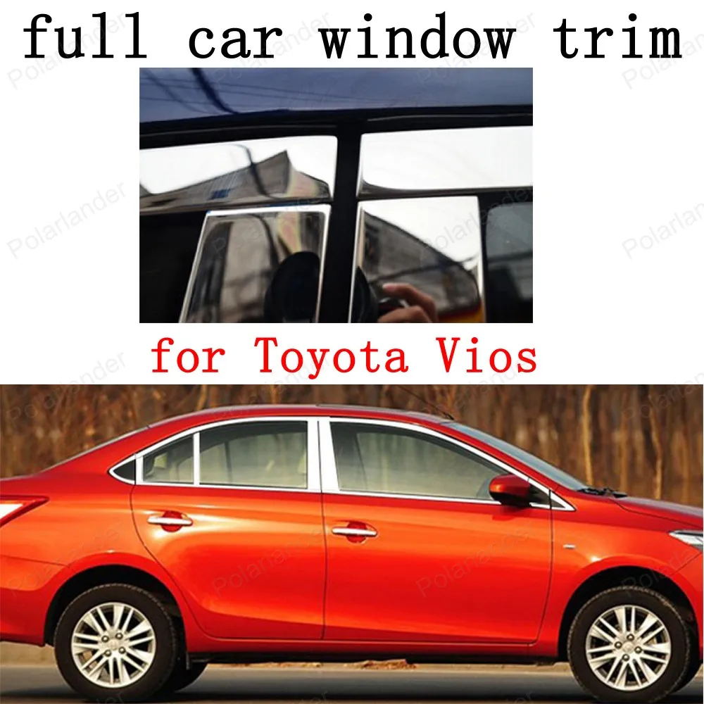 full Window Trim  Decoration Strips Stainless Steel Car Exterior Accessories for Toyota Vios with column