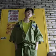 Летняя мужская одежда Модный повседневный комбинезон с короткими рукавами корейский оснастки цельный комплект певицы костюмы m-xl