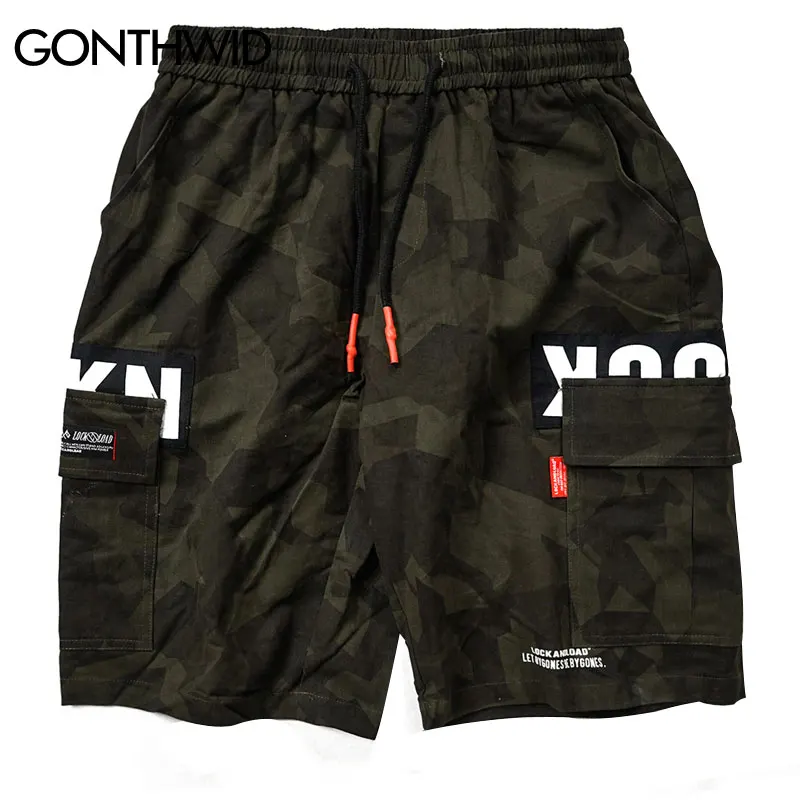 

GONTHWID Military Camouflage Camo Cargo Shorts Streetwear Summer Mens Hip Hop Casual Baggy Pockets Shorts 2019 Male Short Pants