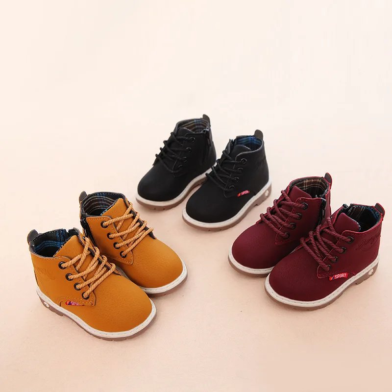 Lace up cool leather baby casual shoes All seasons high quality baby footwear solid fashion party boys baby boots 