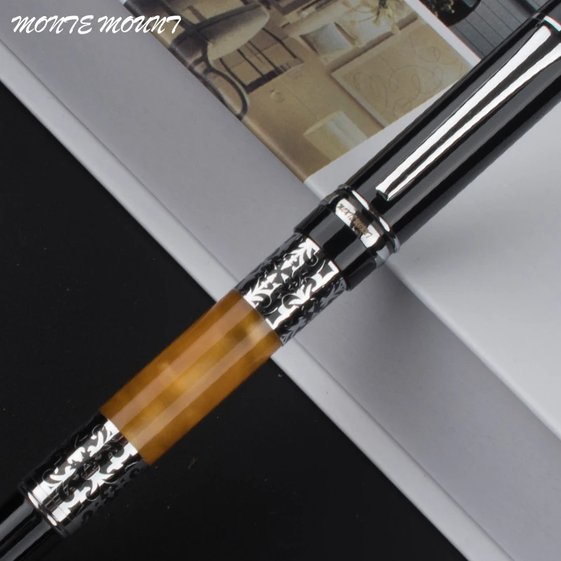

MONTE MOUNT silver flower amber celluloid fountain pen