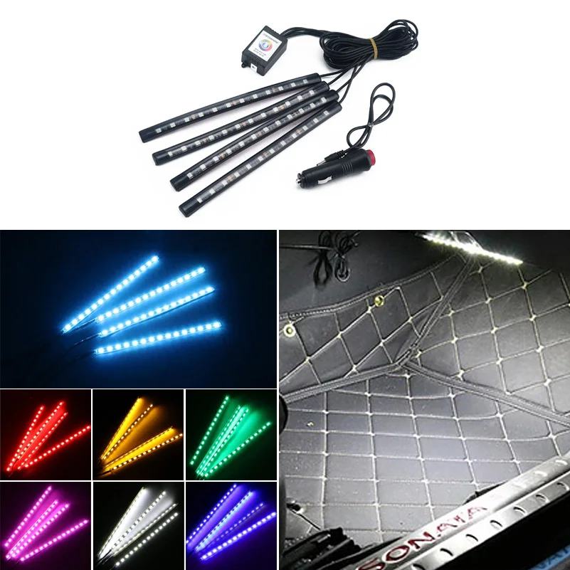 Шт. 4 шт. RGB DRL гибкая светодиодная лента автомобиля атмосфера света приложение