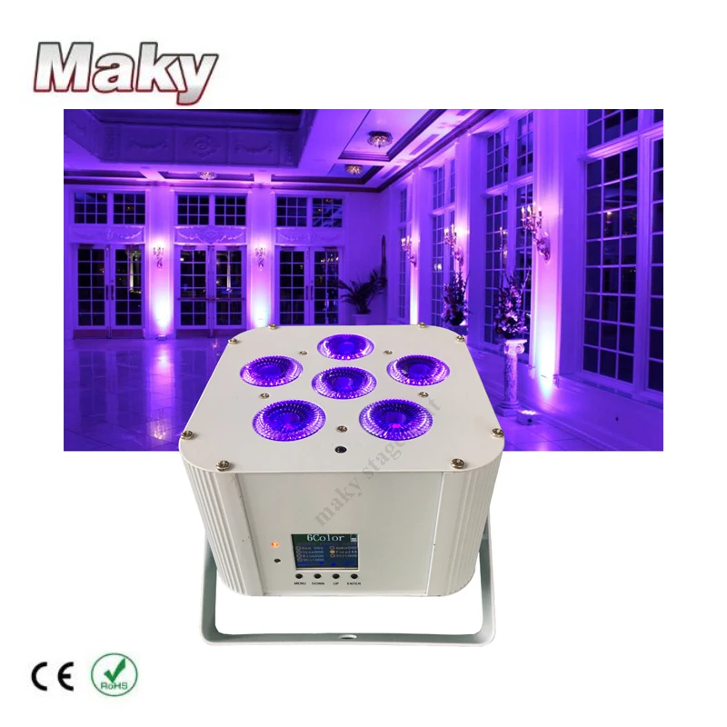 

Free shipping Maky DJ Uplighting 6pcs 18watt RGBWA+UV Wireless DMX led flat par IRC remote battery powered led par uplights
