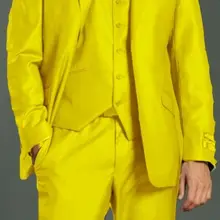 Новое поступление, красивые желтые мужские свадебные костюмы для выпускного вечера, приталенные вечерние смокинги, костюм из 3 предметов, куртка+ штаны+ жилет