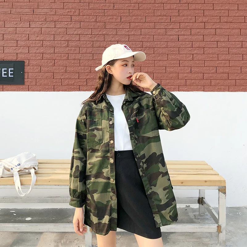 Женские камуфляжные куртки Ulzzang простые мягкие свободные однобортные в