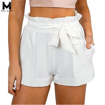 

Summer Women's New Casual loose Solid Color Ruffled Women Shorts Fashion High Street Casual Elastic Band Cotton Womens Shorts