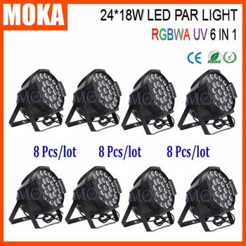 

8PCS/LOT High Power Wash Stage Led Par 24x18W RGBWY-UV 6in1 Light Dj Equipment