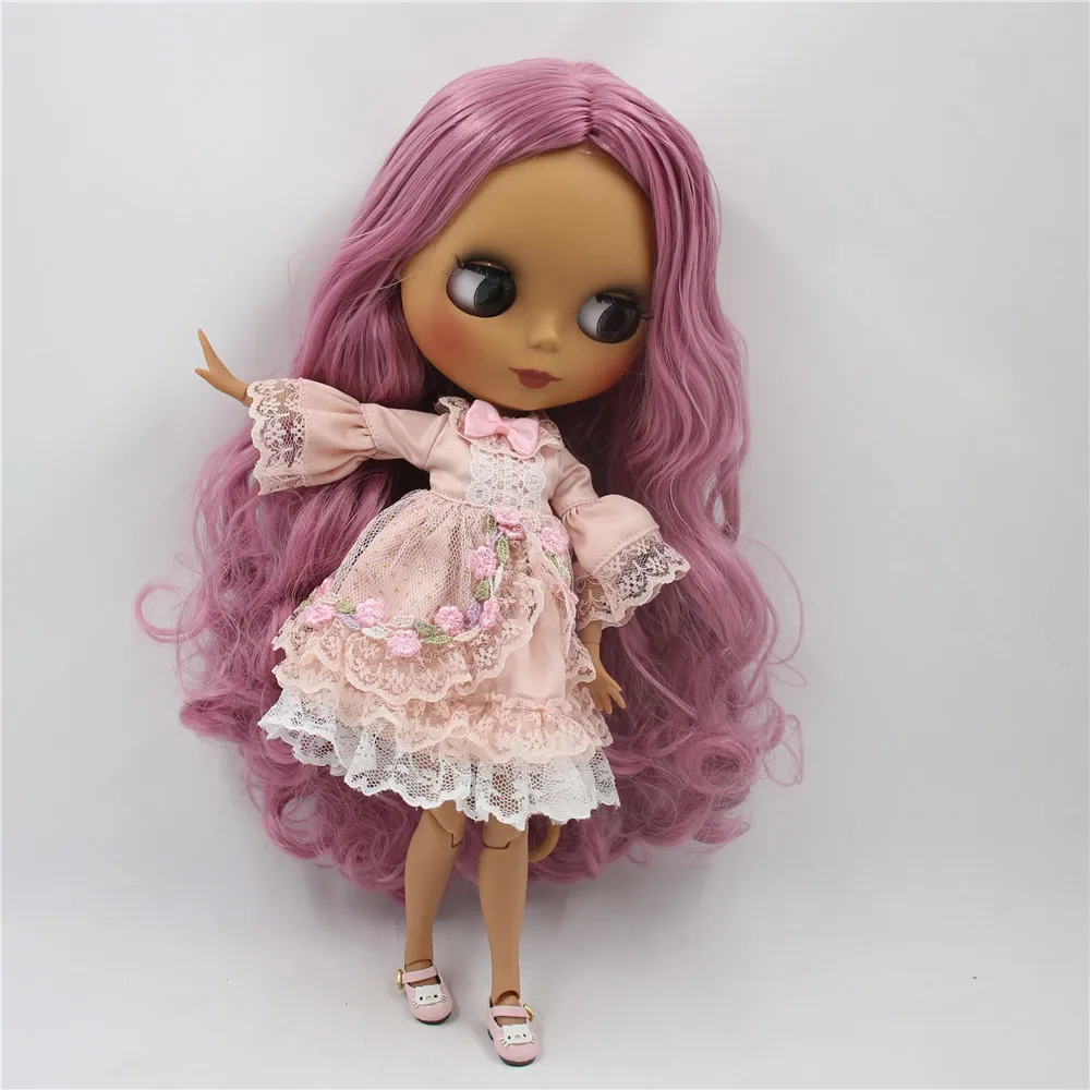 Кукла Blyth ICY DBS с черным матовым лицом шарнирным телом 1/6 шарнирная темно розовая