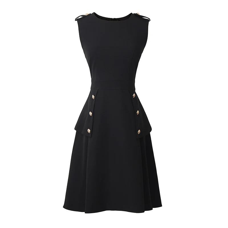 Платье трапеция без рукавов на пуговицах|solid dress|a-line dressdress buttons |